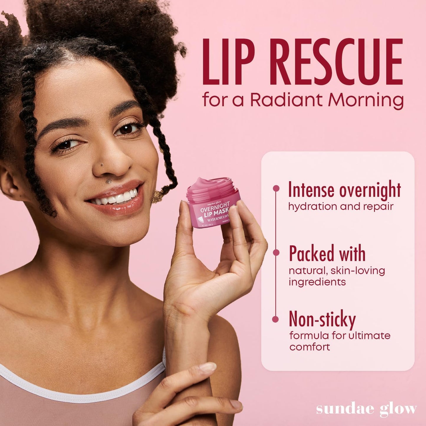 Sundae Glow Lip Mask & Scrub - Watermelon, Mango & Vanilla - Hydrates, Exfoliates, Softens & Repairs Dry, Cracked Lips - Dermatologist Tested, Korean Beauty and Personal Care Sundae Glow