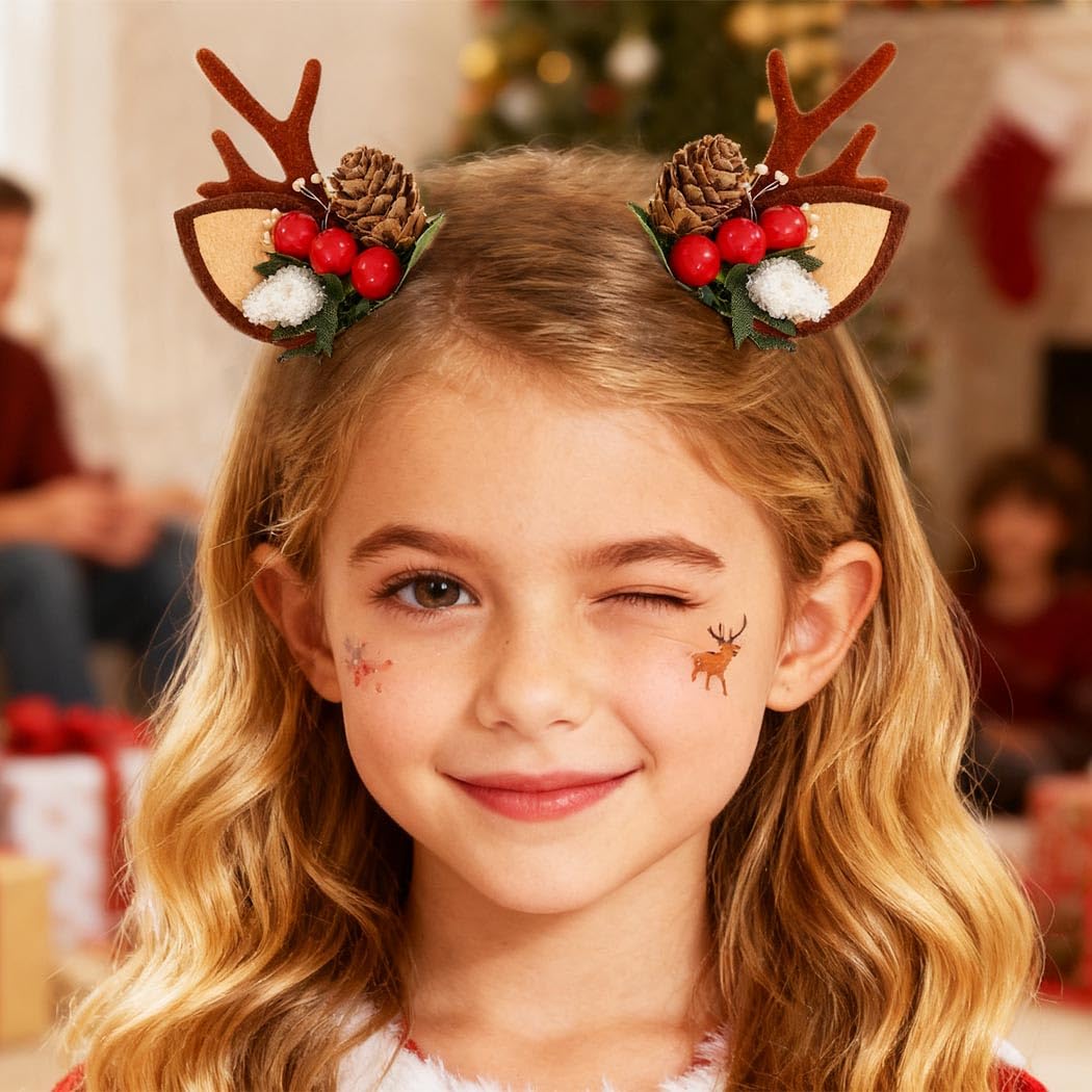 BARTOSI Christmas Reindeer Antlers Hair Clips Deer Antler Hair Clip Xmas Ears Hairpins Holiday Hair Accessories for Women and Girls (Pack of 2) Beauty & Personal Care BARTOSI