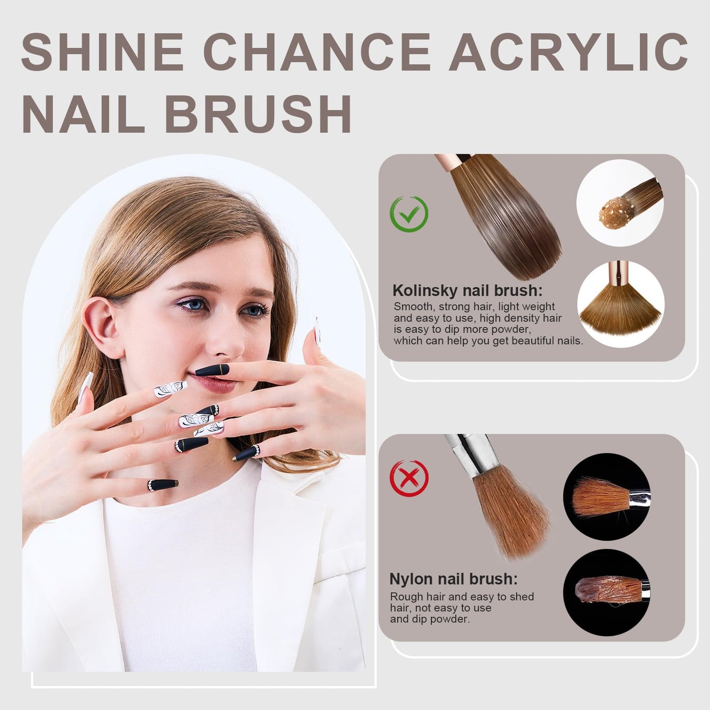 Shine Chance Acrylic Nail Brush Size 8, 100% Real Kolinsky Art Nail Brush for Acrylic Powder Application, Handmade Women Manicure Nail Extension Tool Beauty & Personal Care Shine Chance