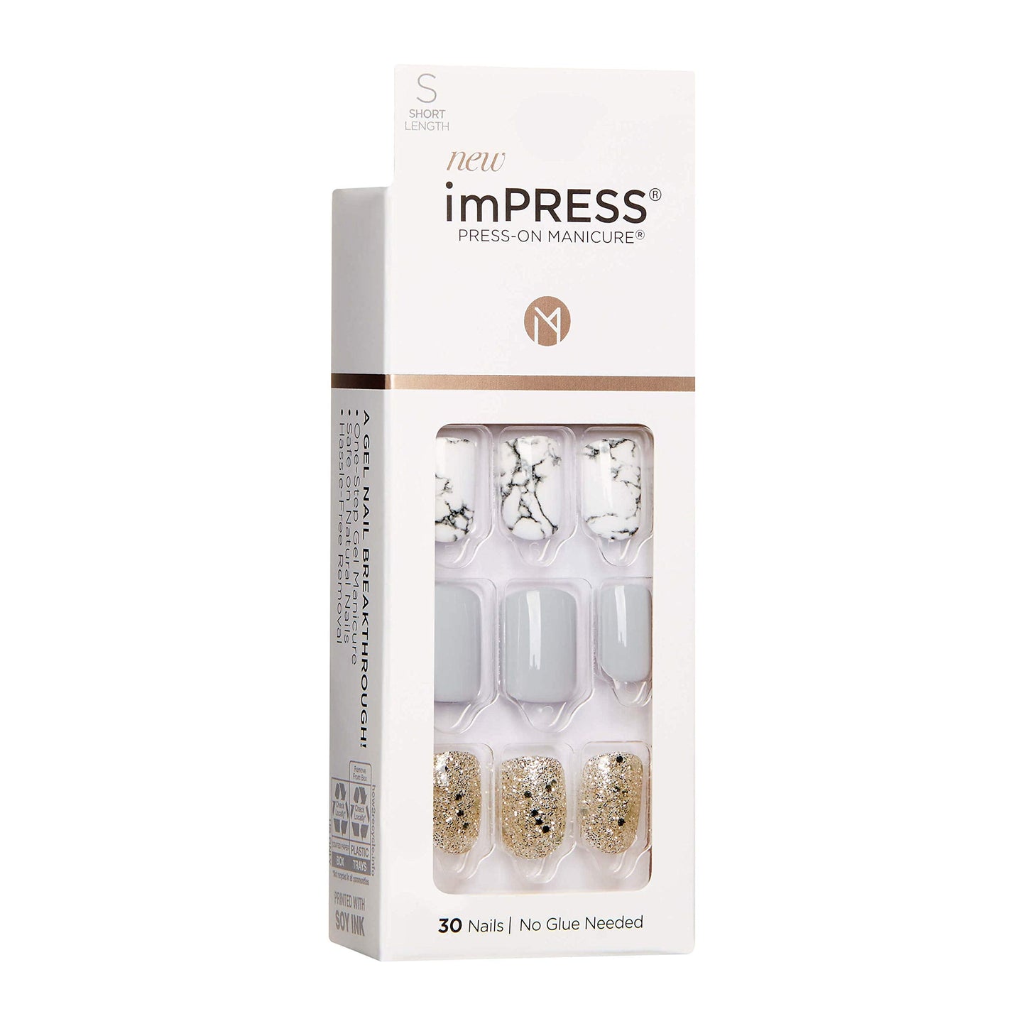 imPRESS Design, Press On Nails, Knock Out, Gray, Short, Size, Squoval, Shape, Includes 30 Nails, Prep Pad, Instructions Sheet, 1 Manicure Stick, 1 Beauty & Personal Care imPRESS
