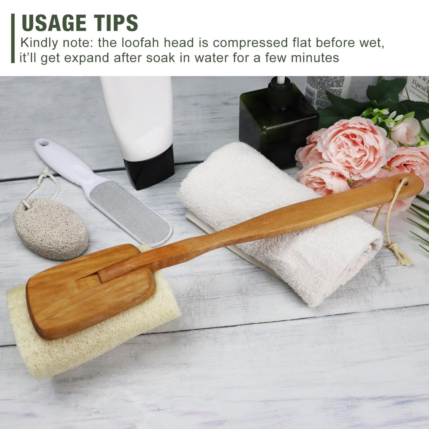 2 Pack Natural Exfoliating Loofah Luffa Loofa Bath Brush On a Stick, Shower Sponge Back Scrubber with Long Wooden Handle for Men & Women, Deep Clean Beauty & Personal Care METLUCK