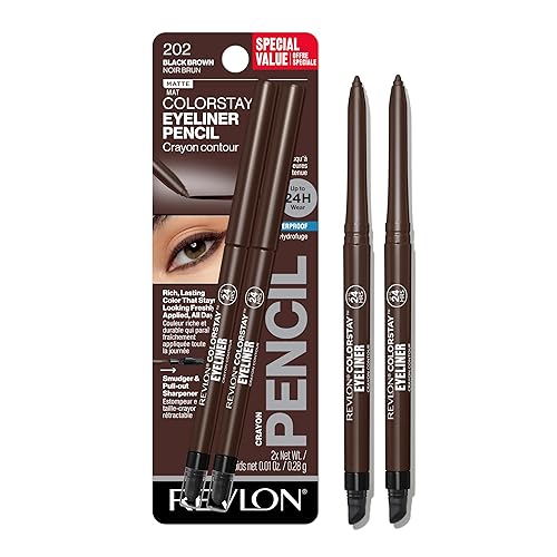 Revlon ColorStay Pencil Waterproof Eyeliner, Smudge-Proof, Eye Makeup with Built-In Sharpener, Stocking Stuffer for Women, 202 Black Brown, 2 pack Beauty & Personal Care REVLON