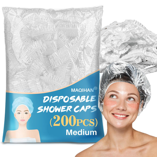 MAQIHAN 200 Disposable Shower Caps for Women - Medium Plastic Hair Caps for Hair Treatment, Clear Shower Cap for Kids Reusable Waterproof, Hair Care Beauty and Personal Care MAQIHAN