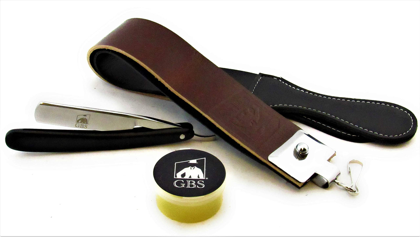 G.B.S Black Wood Finish Scales 5/8in Straight Razor, Shaving Razor with Black Wooden Handle, Includes Sharpening Strop, Paste and Stainless Steel Beauty and Personal Care G.B.S