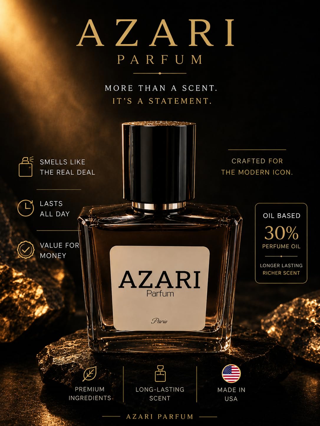 Inspired by Imagination Perfume for Men, Extrait de Parfum, Long Lasting Citrus Ginger Fragrance, Fresh Spicy Scent, Travel Size Luxury Men's Beauty & Personal Care Azari Parfum