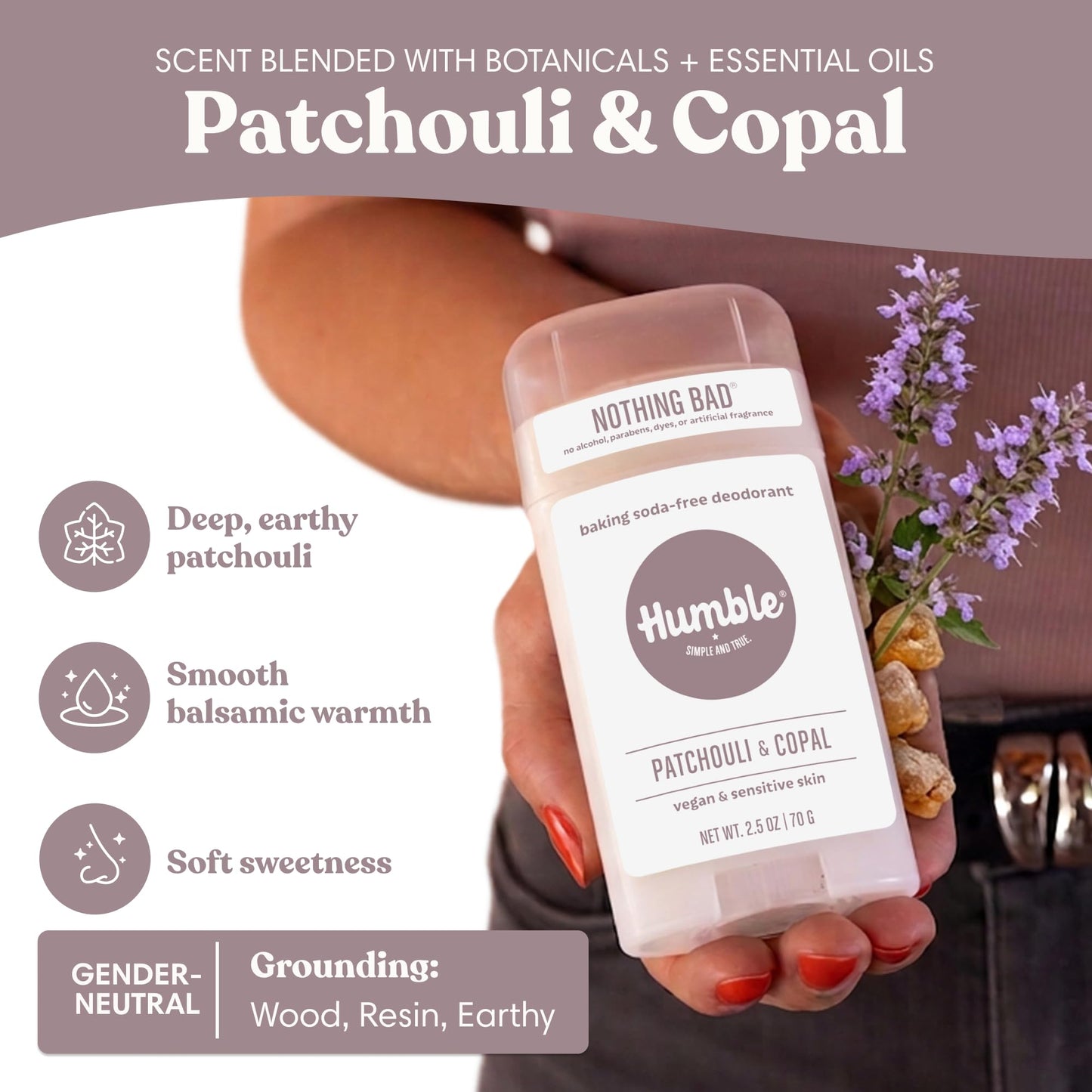 Humble Aluminum-Free Deodorant for Women & Men, Patchouli & Copal - Baking Soda-Free Natural Deodorant Stick for Sensitive Skin with Essential Oils Beauty and Personal Care HUMBLE SIMPLE AND TRUE.