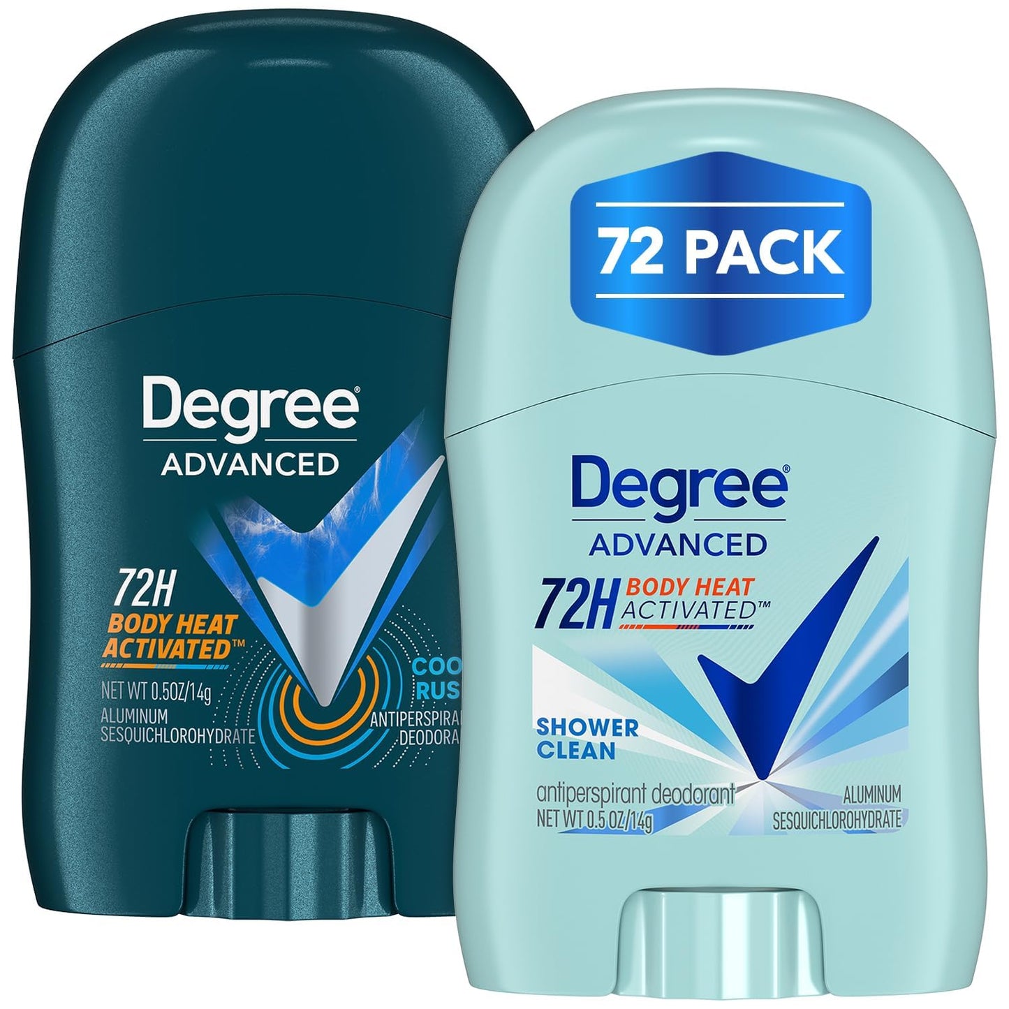 Degree Travel Deodorant Variety 72-Pack (36 Cool Rush + 36 Shower Clean) - 72H Body Heat Activated Mini Antiperspirant, 0.5 Oz Ea Beauty and Personal Care Degree