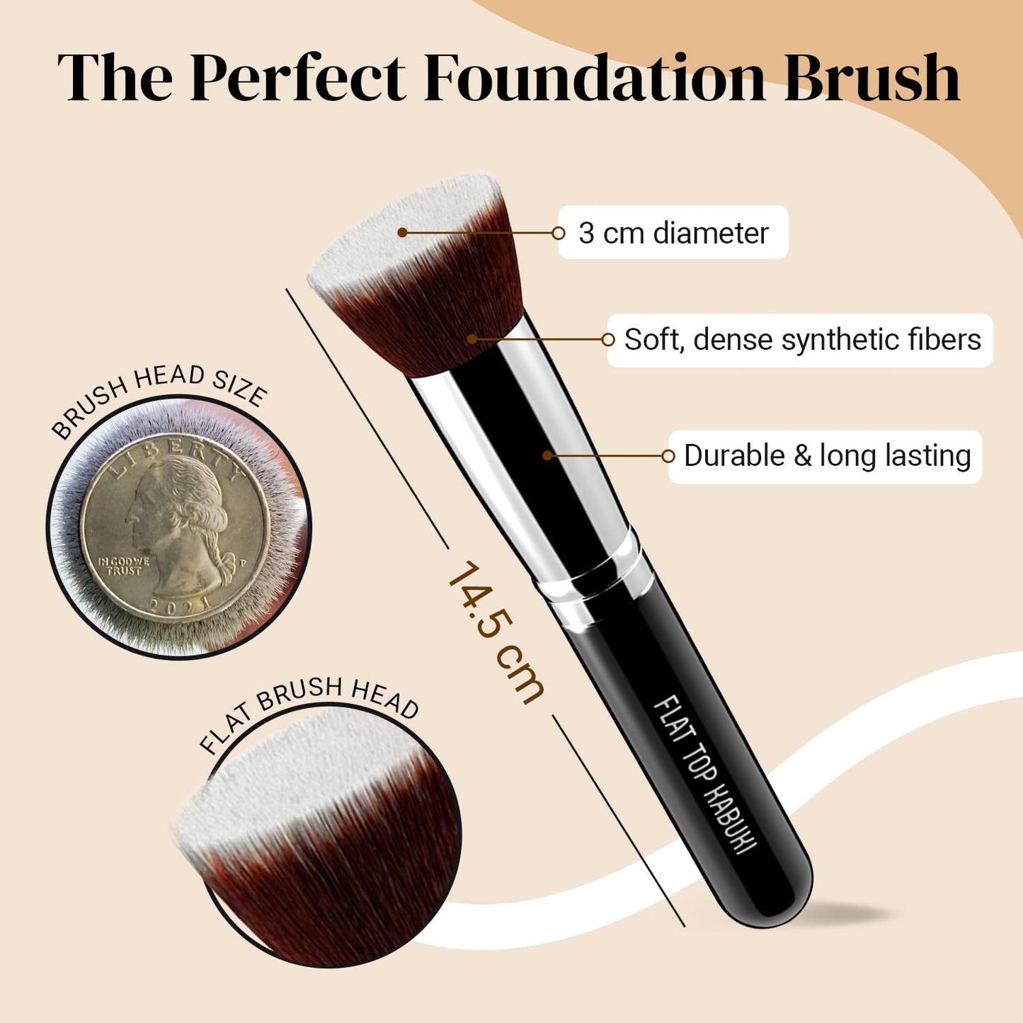 Flat Top Kabuki Foundation Brush By KESHIMA - Premium Makeup Brush for Liquid, Cream, and Powder - Buffing, Blending, and Face - 1.2" Top Diameter Beauty & Personal Care KESHIMA