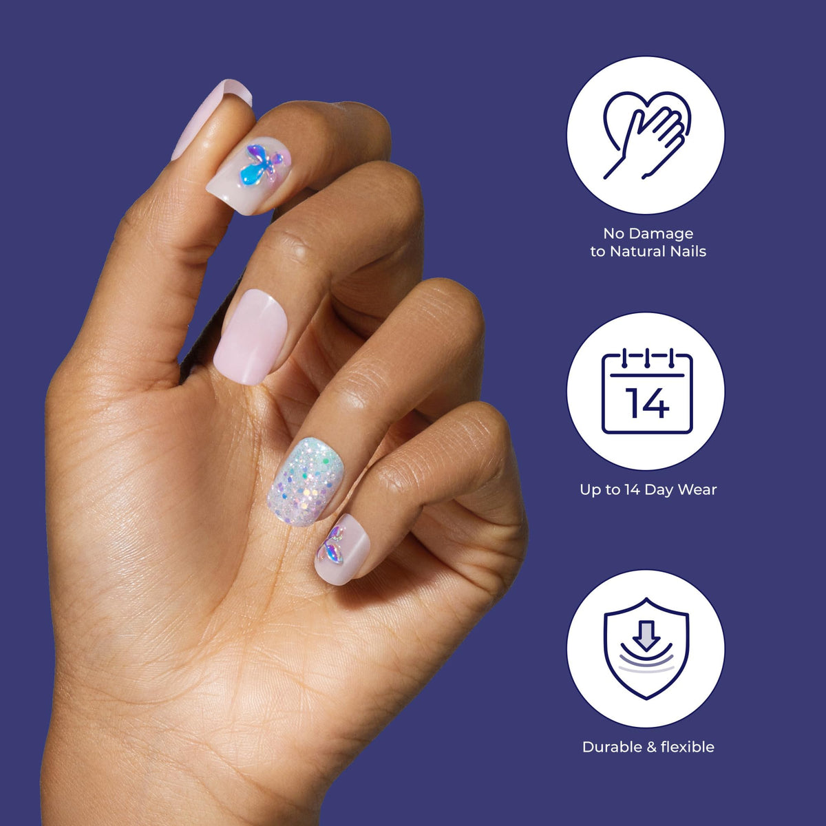KISS Gel Fantasy, Press On Nails, Nail glue included, 'West Coast', Medium Pink, Long Size, Coffin Shape, Includes 28 Nails, 2g glue, 1 Manicure
