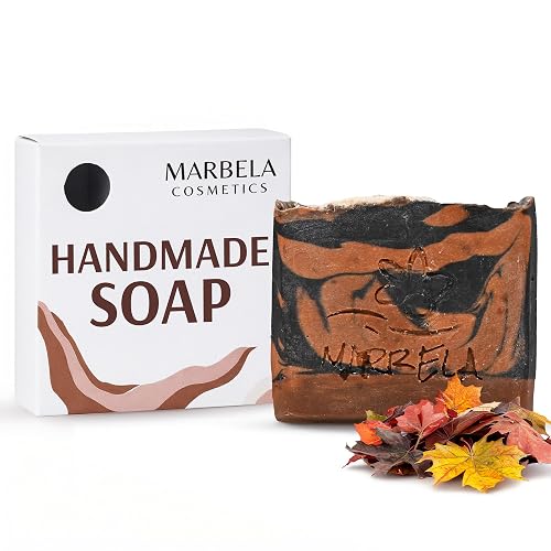 Marbela Cosmetics Pumpkin Spice Handmade Soap Bar - Made in USA, Vegan Friendly, Palm Oil Free, Natural Bar Soap - Gentle Face & Body Soap for Daily Beauty & Personal Care Marbela