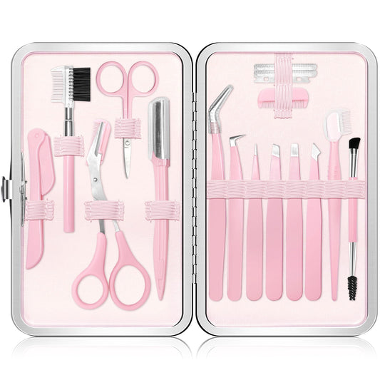 Eyebrow Kit, 17 in 1 Tweezers for Women Facial Hair, Hair Scissors with Comb, Eyebrow Trimmer, Brow Brushes, Hair Tools Travel Bag, Professional Beauty and Personal Care NXPPYY Default Title