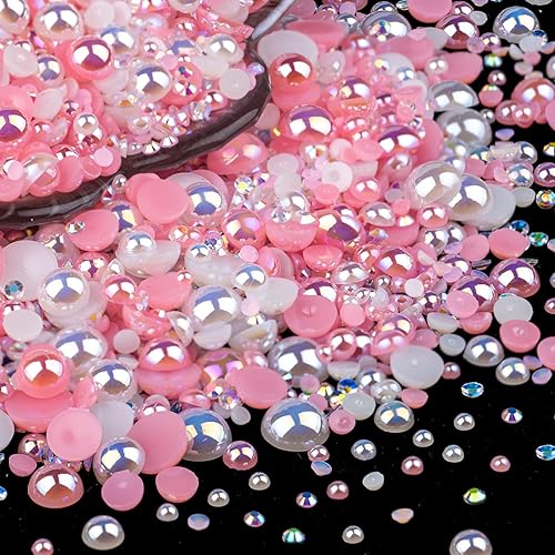 BELLEBOOST 50g Flatback Pearls and Rhinestones Set 1-Pink&White, Mixed Size 3-10mm Resin Rhinestones and Half Pearls for Nail Art and Crafts Beauty & Personal Care BELLEBOOST