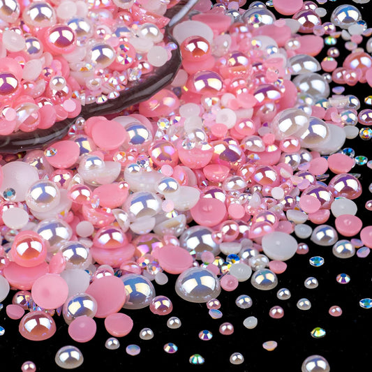 BELLEBOOST 50g Flatback Pearls and Rhinestones Set 1-Pink&White, Mixed Size 3-10mm Resin Rhinestones and Half Pearls for Nail Art and Crafts Beauty & Personal Care BELLEBOOST