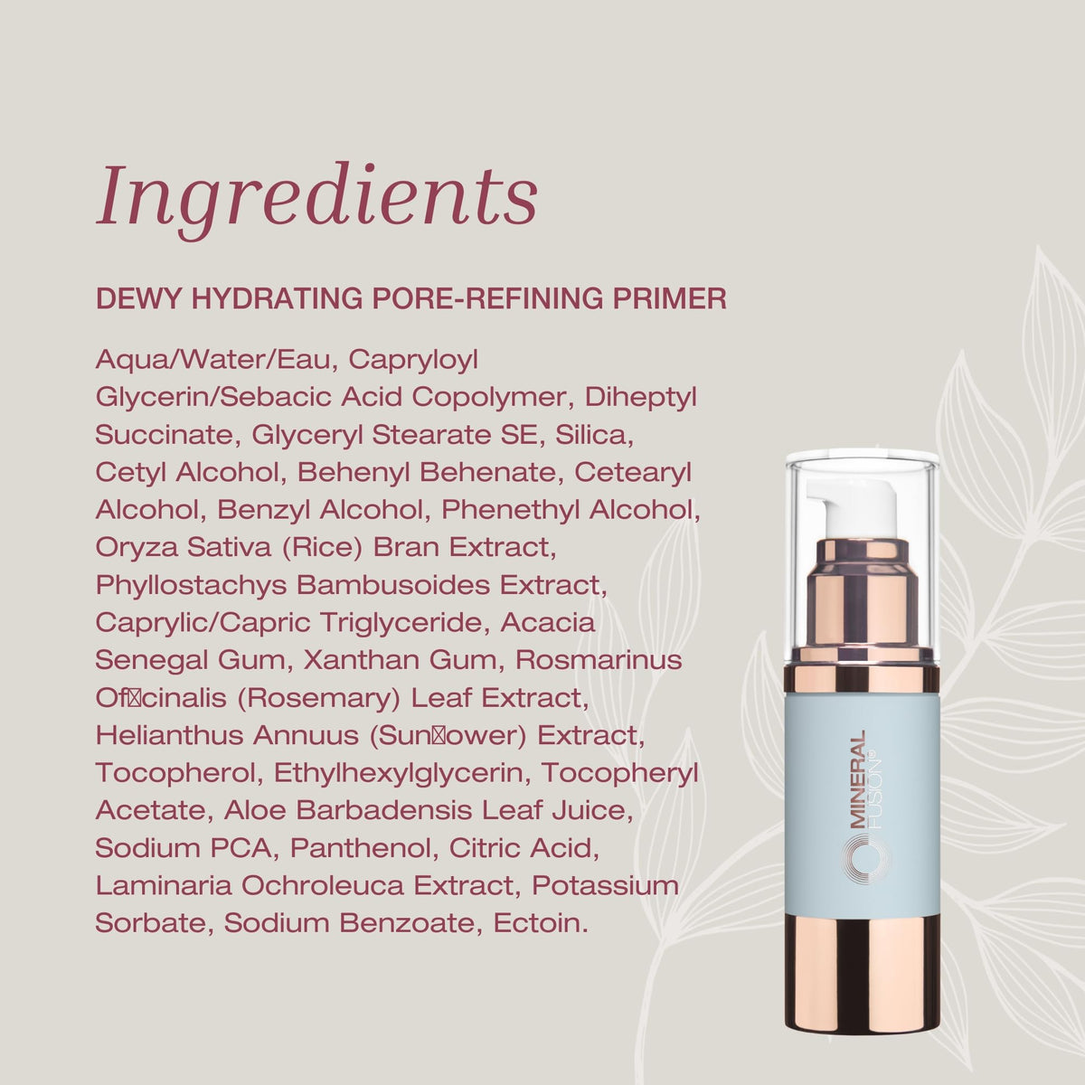 Mineral Fusion Dewy Hydrating Pore-Refining Face Primer 0.84 fl oz, Lightweight, Hydrating Primer Plumps Skin with Blue Light Protection
