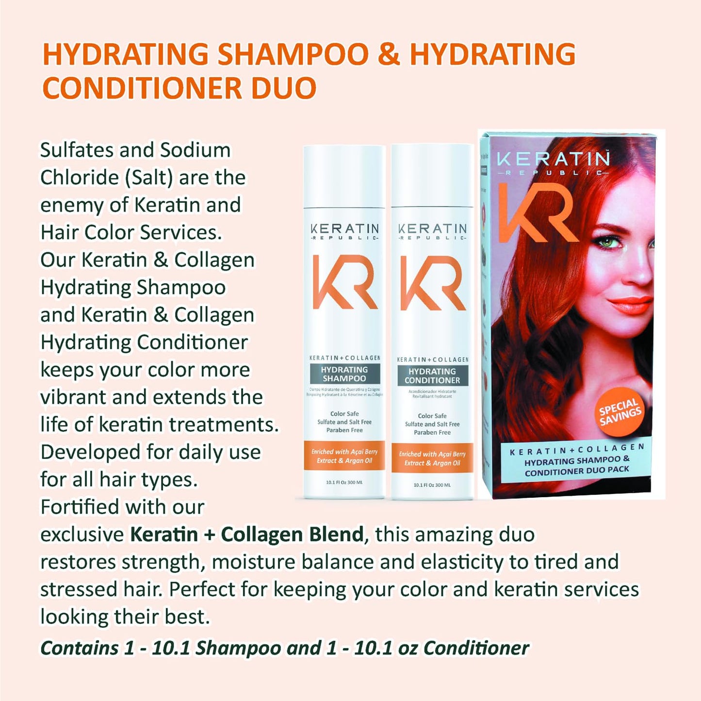 Keratin Republic Anti-Frizz Shampoo & Conditioner Duo | Keratin + Collagen | Sulfate, Salt & Paraben Free | Color Safe | Açaí Berry & Argan Oil | Gift Beauty & Personal Care Keratin Republic