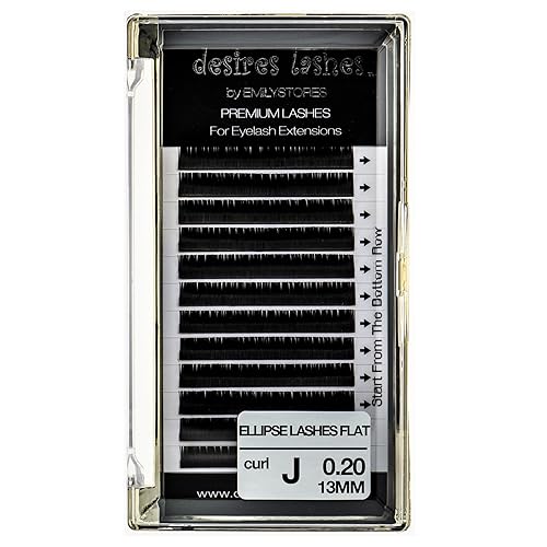 Ellipse Lash 0.20mm Thickness J Curl Length 13mm Flat Shaped Volume Eyelashes Single Size for Eyelash Extensions (Ellipse,Flat 0.20,J,13mm) Beauty & Personal Care DESIRES LASHES By EMILYSTORES