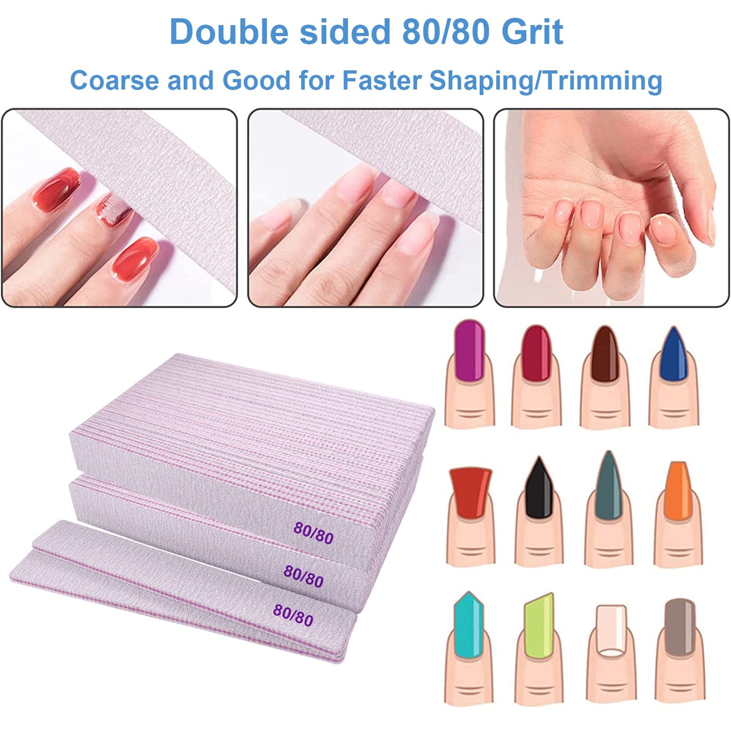 80/80 Grit Nail Files, Emery Boards Nail File for Acrylic and Gel Nails, Coarse Nail File Double Sided 80 Grits Emory Professional Filers Reusable Beauty and Personal Care GigaGround