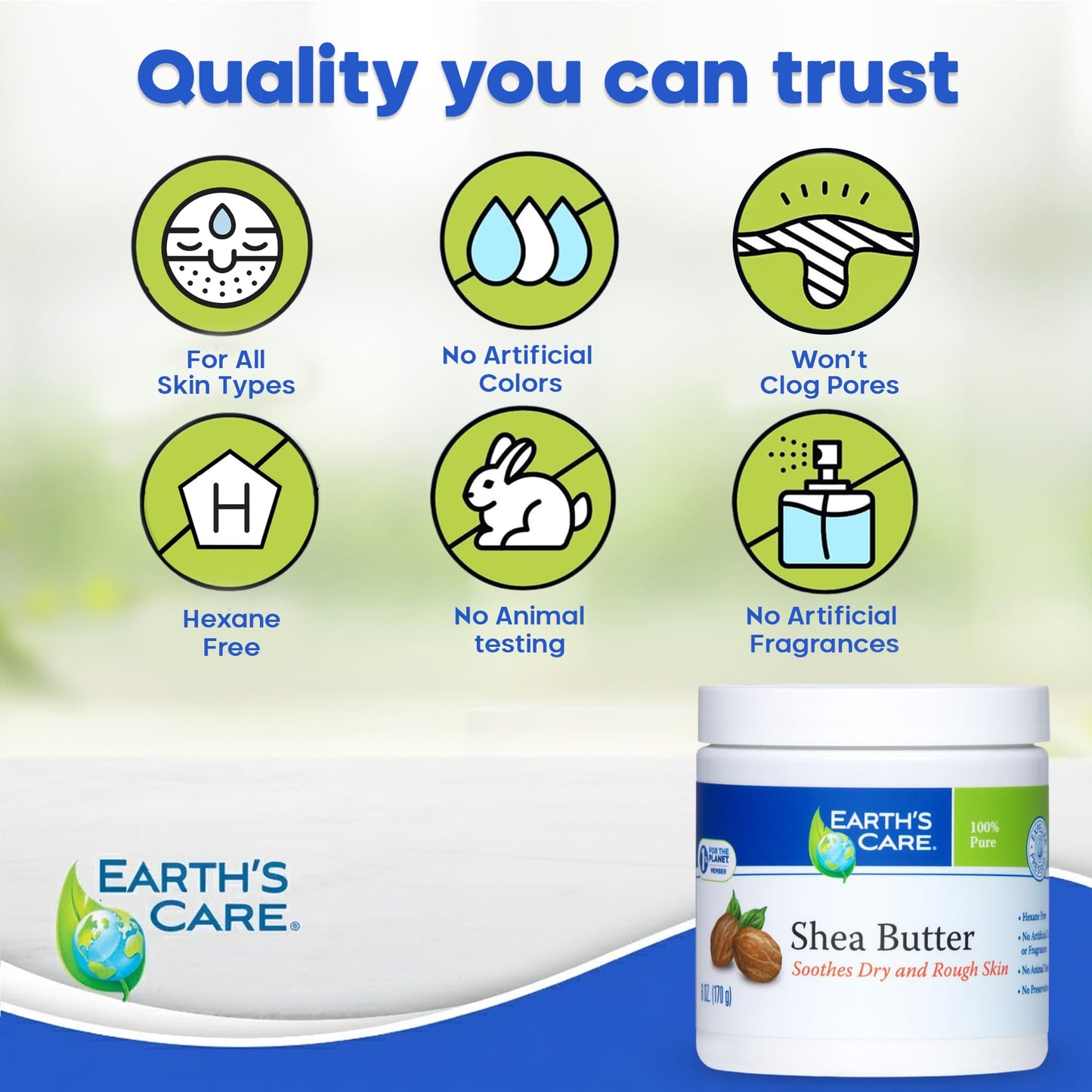 Earth's Care Pure Shea Butter, Hexane-Free, No Artificial Colors or Fragrances, Packed in USA 6 OZ. (2 Jars) Beauty & Personal Care Earth's Care