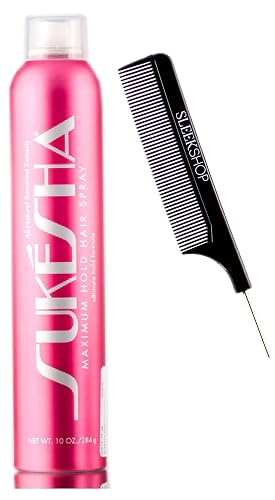 Sukesha Maximum Hold Hair Spray, ultimate hold aerosol formula (with Sleek Steel Pin Tail Comb) (10 oz / 284 gram - retail size) Beauty & Personal Care Sukesha