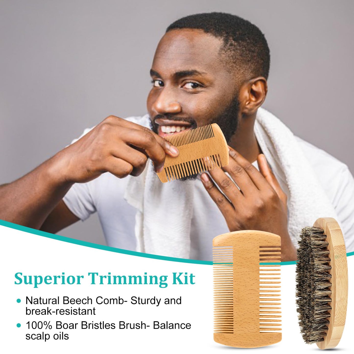 RAFFIN Beard Kit with Natural Ingreidents Beard Oil, Beard Balm, Beard Brush, Beard Comb, Men's Self-care Gifts Set, Christmas & Birthday Gift Beauty and Personal Care RAFFIN