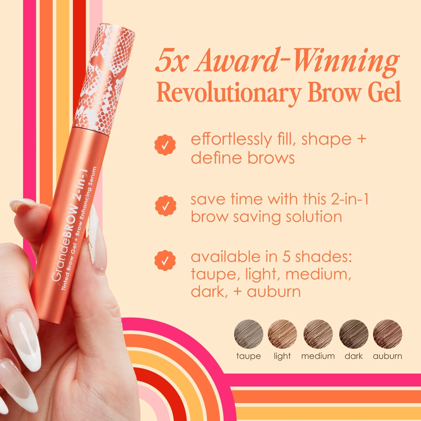 Grande Cosmetics GrandeBROW 2-in-1 Tinted Brow Gel + Brow Enhancing Serum for Thicker & Darker-Looking Eyebrows, Shape & Fill Brows, with Castor Oil Beauty and Personal Care Grande Cosmetics