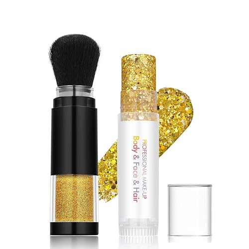 Holographic Mermaid Glitter Makeup Kit: 2-in-1 Body & Face Stick & Loose Powder with Built-in Brush for Festival, Rave, Concert, Carnival | Shimmery Beauty & Personal Care FindinBeauty