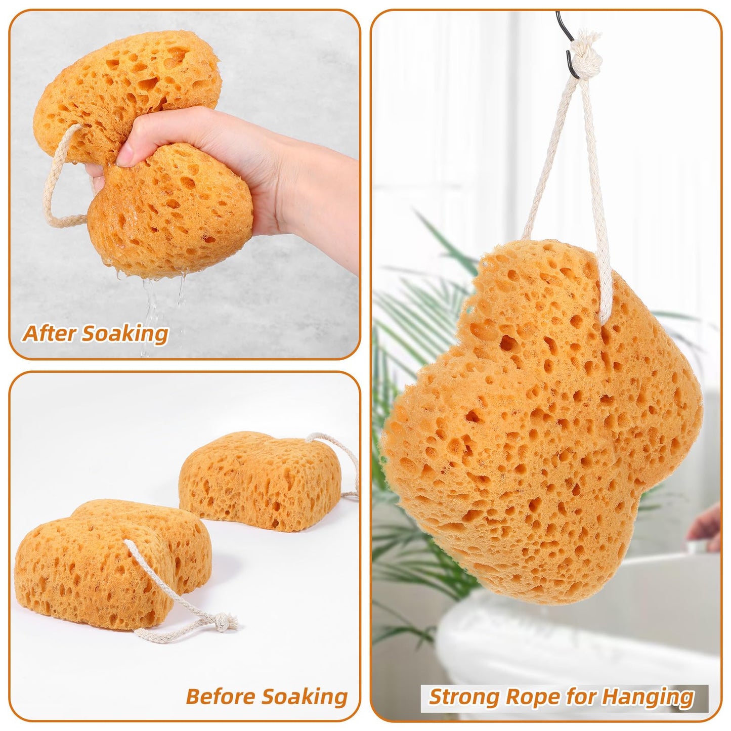 DOPENSPI 2 Pcs Sea Sponges for Shower, Honeycomb Bath Sponge Large Soft Shower Sponges Exfoliating Body Sponge Puff Dense Foam Sea Sponge with Hanging Beauty and Personal Care DOPENSPI