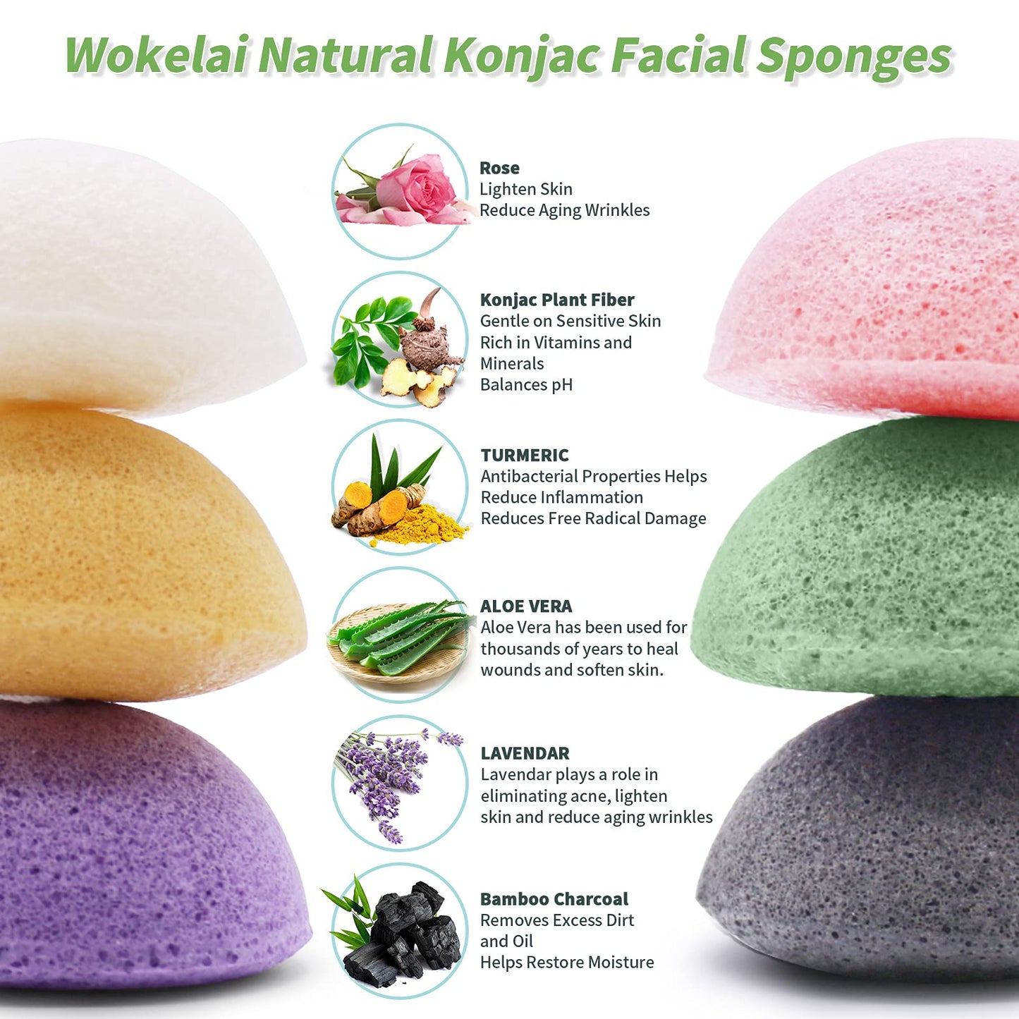 Konjac Facial Sponges for Cleansing Exfoliating - Konjac Face Sponge for Washing Face Body, Natural Cleaning Puff Buff Scrubber for Shower Bath SPA Beauty & Personal Care wokelai
