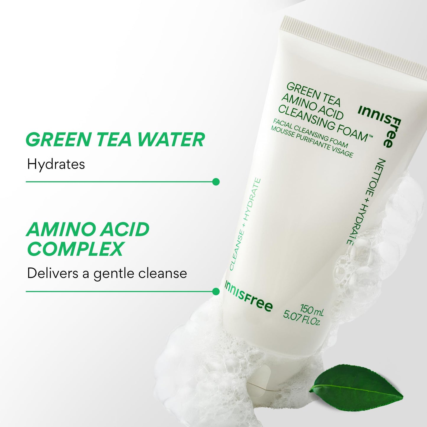 innisfree Green Tea Amino Acid Cleansing Foam | Hydrating Korean Face Wash | Gentle Lather | pH-Balanced Skincare | Sulfate-Free | Available in Gift Beauty and Personal Care innisfree