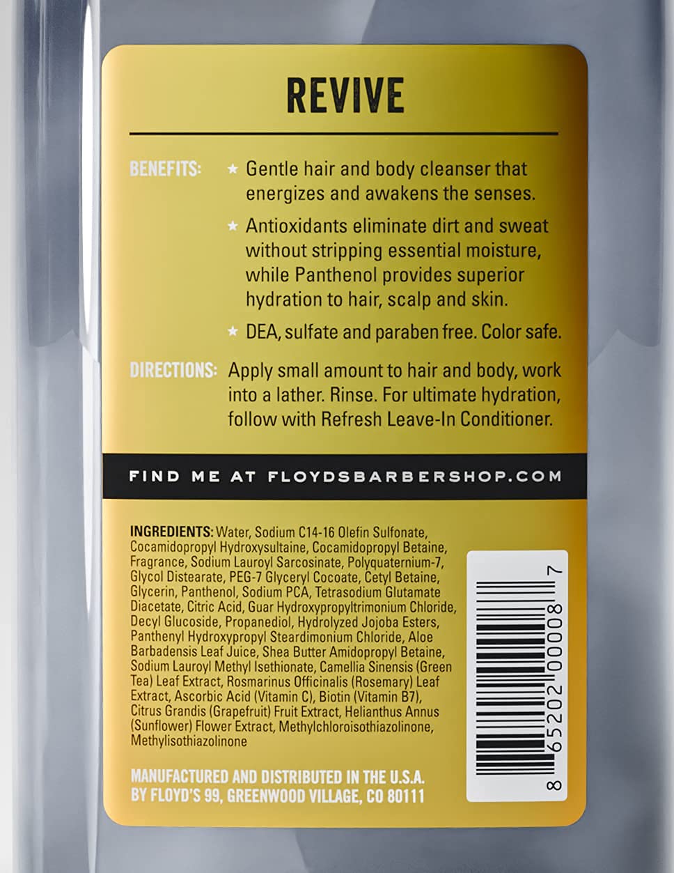 Floyd's 99 Revive 3 in 1 Men's Body Wash - Men's Shampoo, Body Wash, & Face Wash All-in One - Triple Action Formula - Moisturizing - 33 oz. Beauty & Personal Care Floyd's 99
