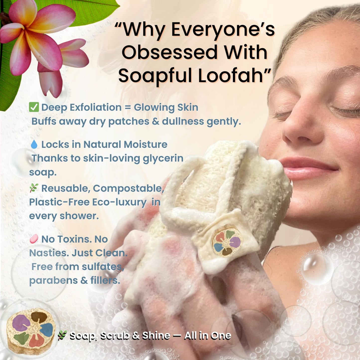Soap Bar Loofah| Natural Loofah Sponge | Loofah Exfoliating Body Scrubber | 9-12 0z of Plumeria Scented Artisanal Handmade Natural loofah soap in a Beauty & Personal Care Soapful Loofah