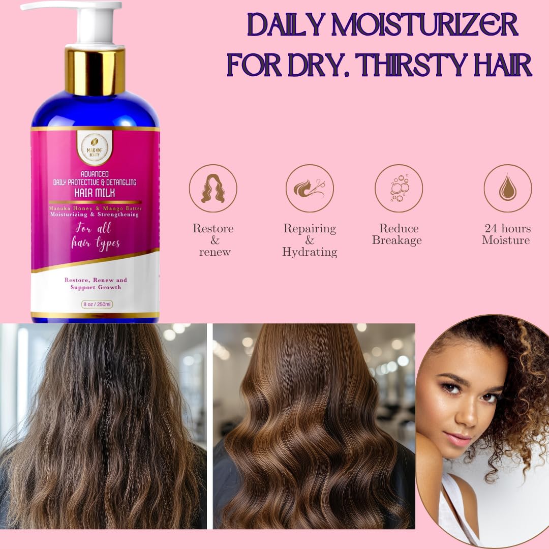 Advanced Daily Protective & Detangling Hair Milk | Nourishing Organic Leave-In Conditioning Repair and Renew Dry and damaged hair. Reduce Breakage Beauty & Personal Care MAKOF BEAUTY
