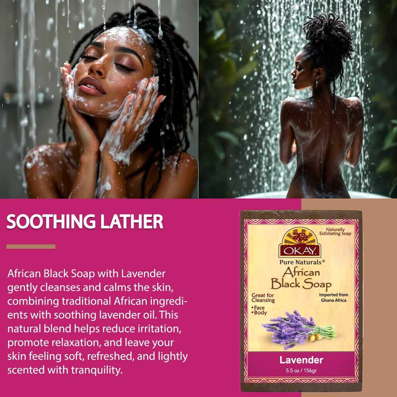 OKAY | African Black Soap with Lavender | For All Skin Types | Cleanses and Exfoliates | Nourishes and Heals | Free of Parabens, Silicones, Sulfates | Beauty & Personal Care OKAY