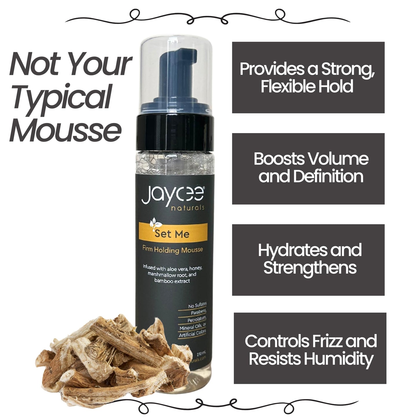Jaycee Naturals Set Me Firm Holding Mousse with Honey, Marshmallow Root Extract, Bamboo Extract, and Aloe Vera Juice to Moisturize, Soften, Strengthen Beauty & Personal Care Jaycee Naturals