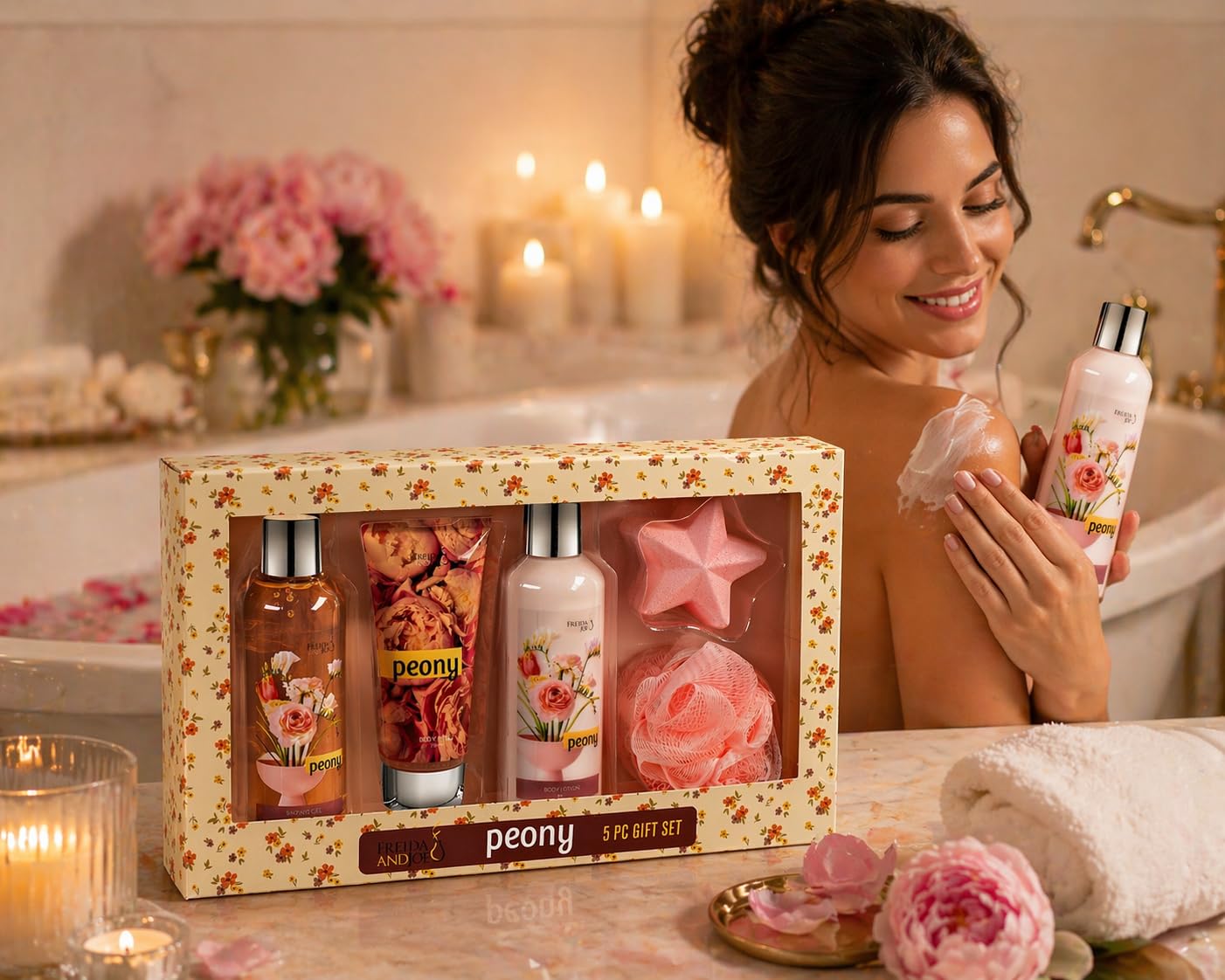 Fragrance Bath & Body Collection Gift Box, Peony Spa Gift Box Beauty and Personal Care Freida and Joe