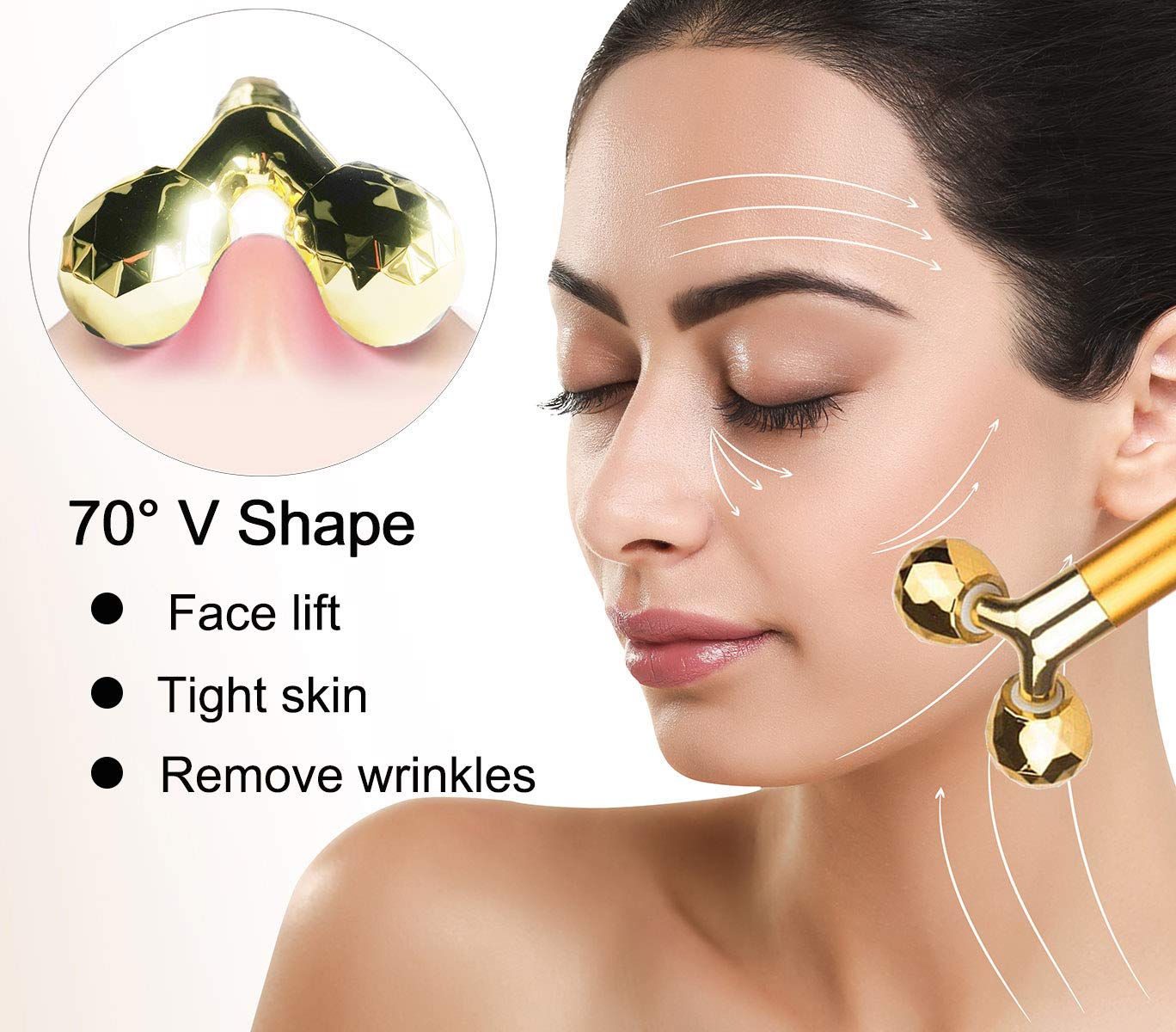 Amirce Face Massager Roller Golden 3D Roller Electric Facial Roller and T Shape Facial Roller Massager Kit Face Rollers Beauty & Personal Care Amirce