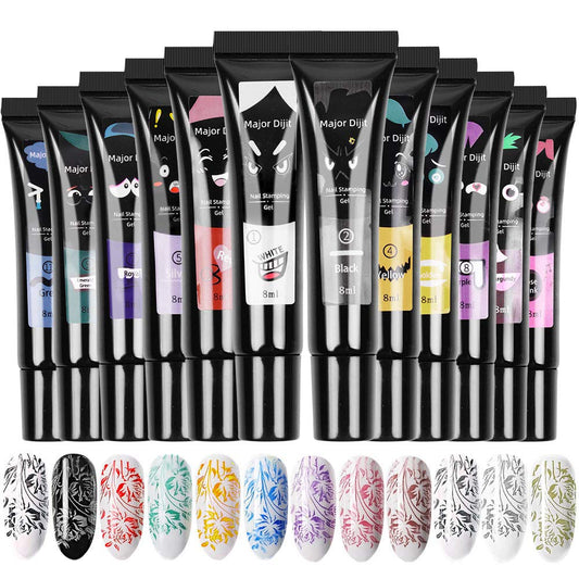 Major Dijit Nail stamping polish gel 8ML Nail Art UV Gel Polish for Nail Stamp Plate 12 Colors Beauty & Personal Care Major Dijit