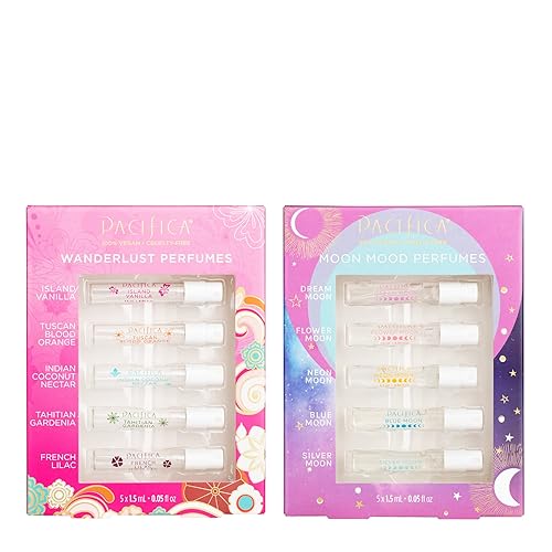 Pacifica Beauty Wanderlust & Moon Moods Perfume Set, Travel Fragrances, Island Vanilla, French Lilac, Clean Vegan Perfume, 0.05 fl oz Each (Set of 10) Beauty & Personal Care Pacifica
