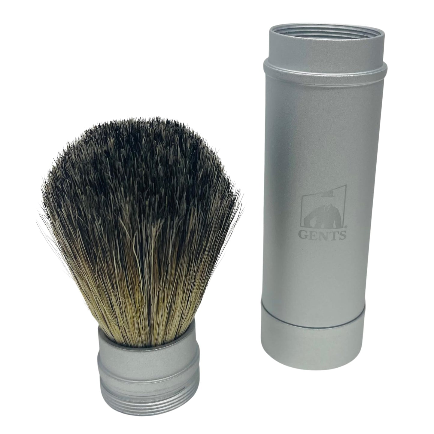 Gents Collapsible Badger Hair Shaving Brush for Men - Travel Retractable Wet Shave Brush with Silver Metal Handle, Portable Grooming Brush Beauty and Personal Care G.B.S