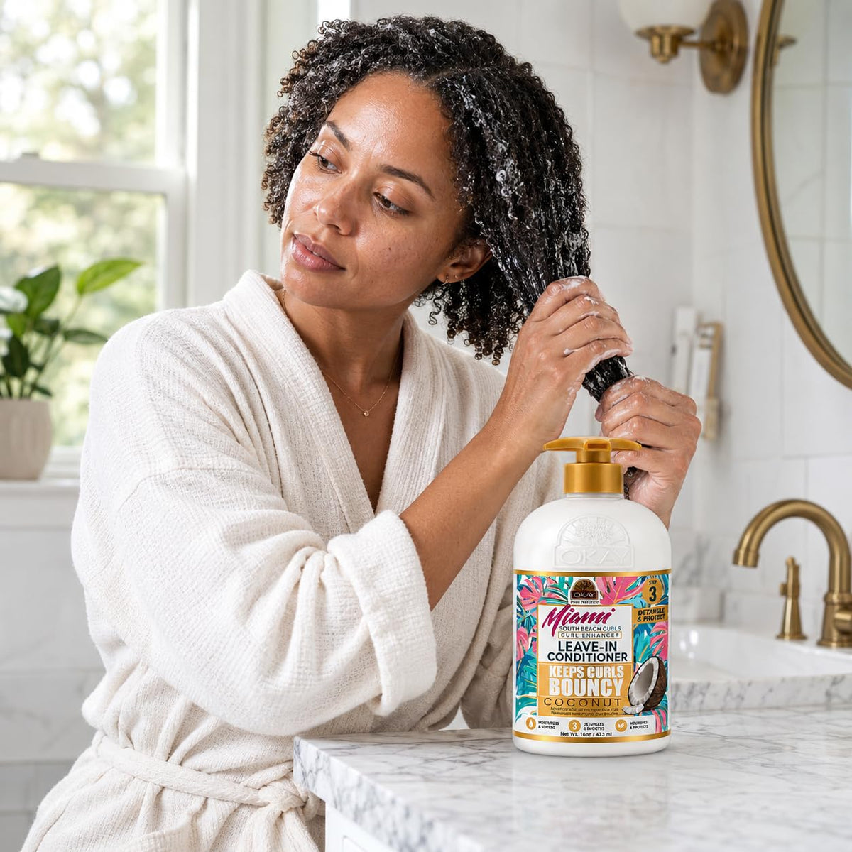 OKAY Miami South Beach Curls Curl Enhancer Leave-In Conditioner 12 oz - Hydrating Curl Defining Cream for Frizz Control, Soft Bouncy Curls - Sulfate &