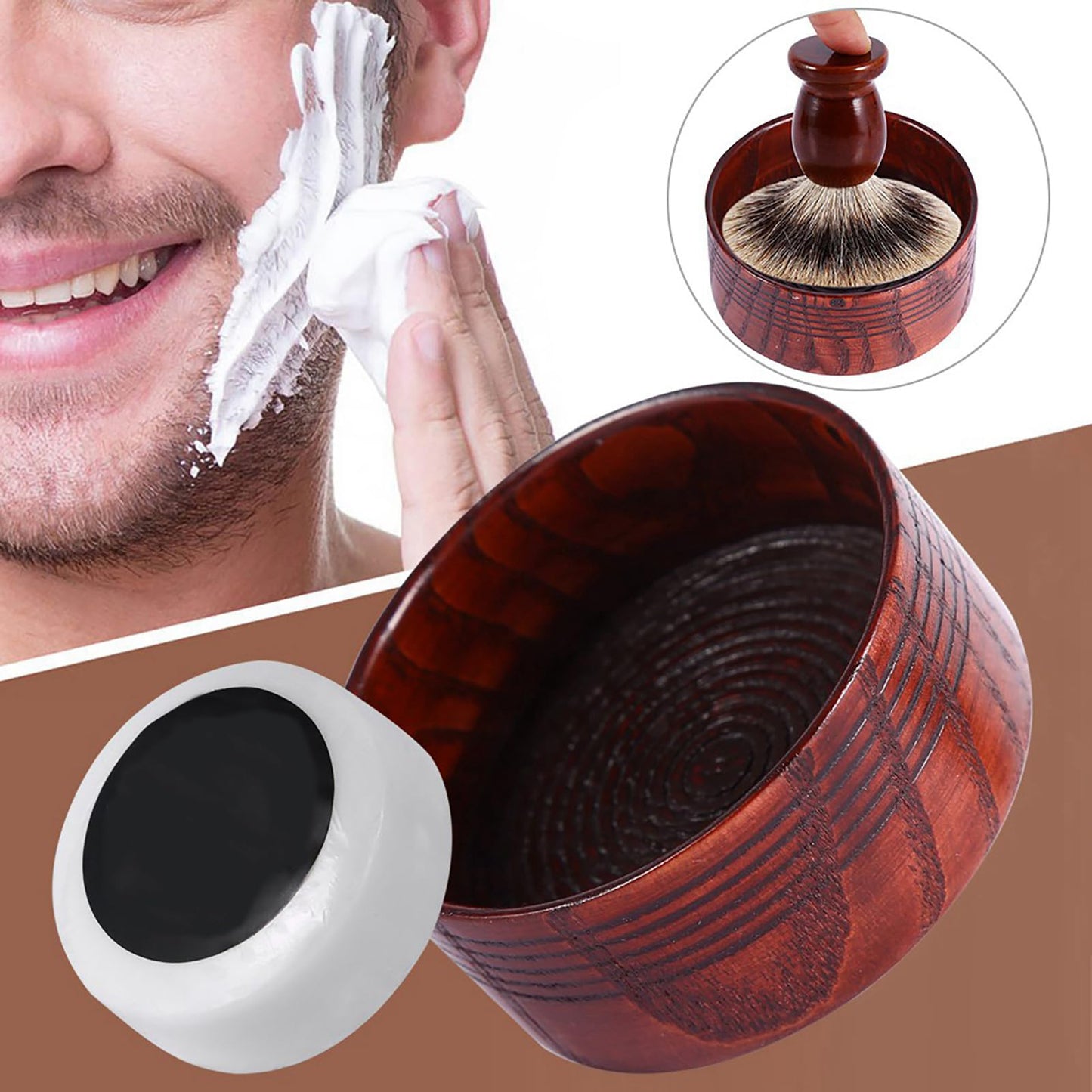 Saluaqui Wood Shaving Soap Bowl Cup Mug Tool, Man Shaver Cleansing Foam Round Lightweight Firm Environmental, Delicate Appearance, Good Mood When Beauty and Personal Care Saluaqui