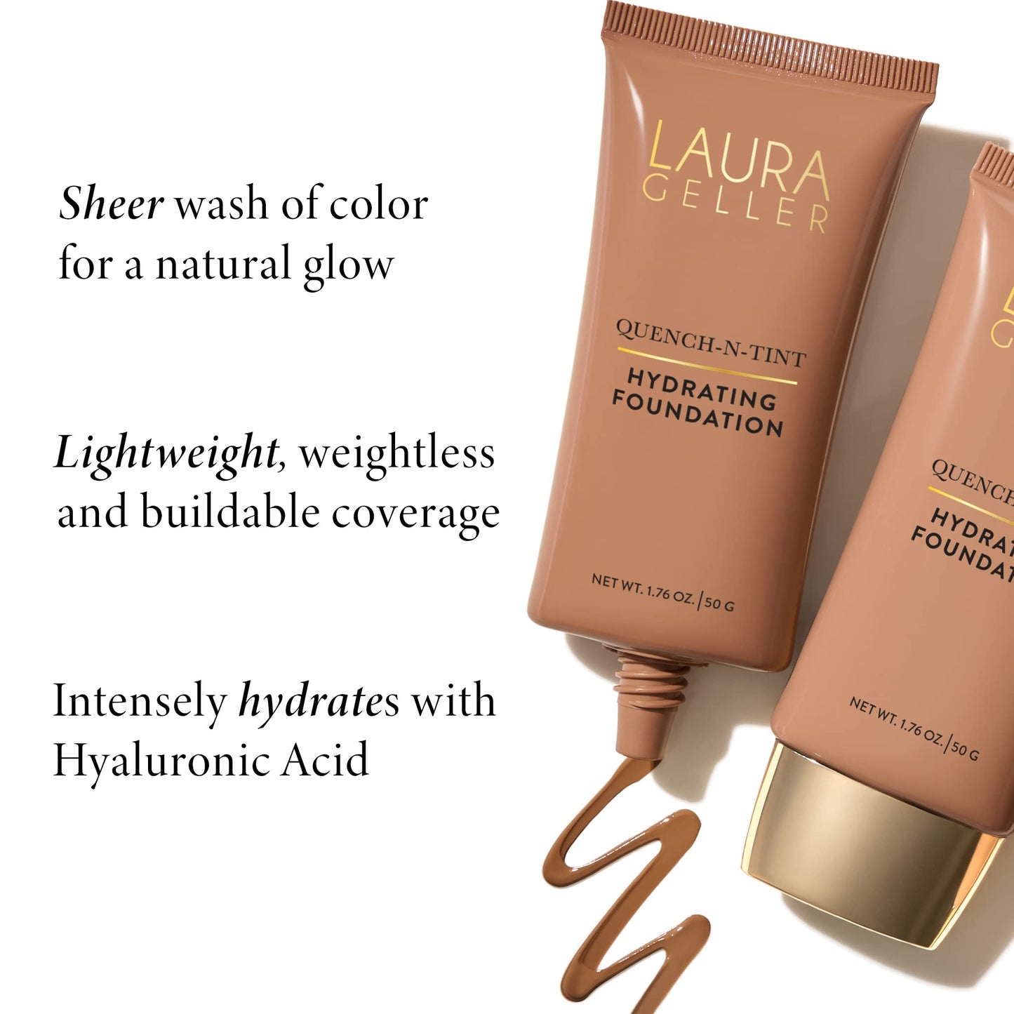 LAURA GELLER NEW YORK Quench-n-Tint Hydrating Foundation - Medium/Deep - Sheer to Light Buildable Coverage - Natural Glow Finish - Lightweight Formula Beauty & Personal Care LAURA GELLER NEW YORK