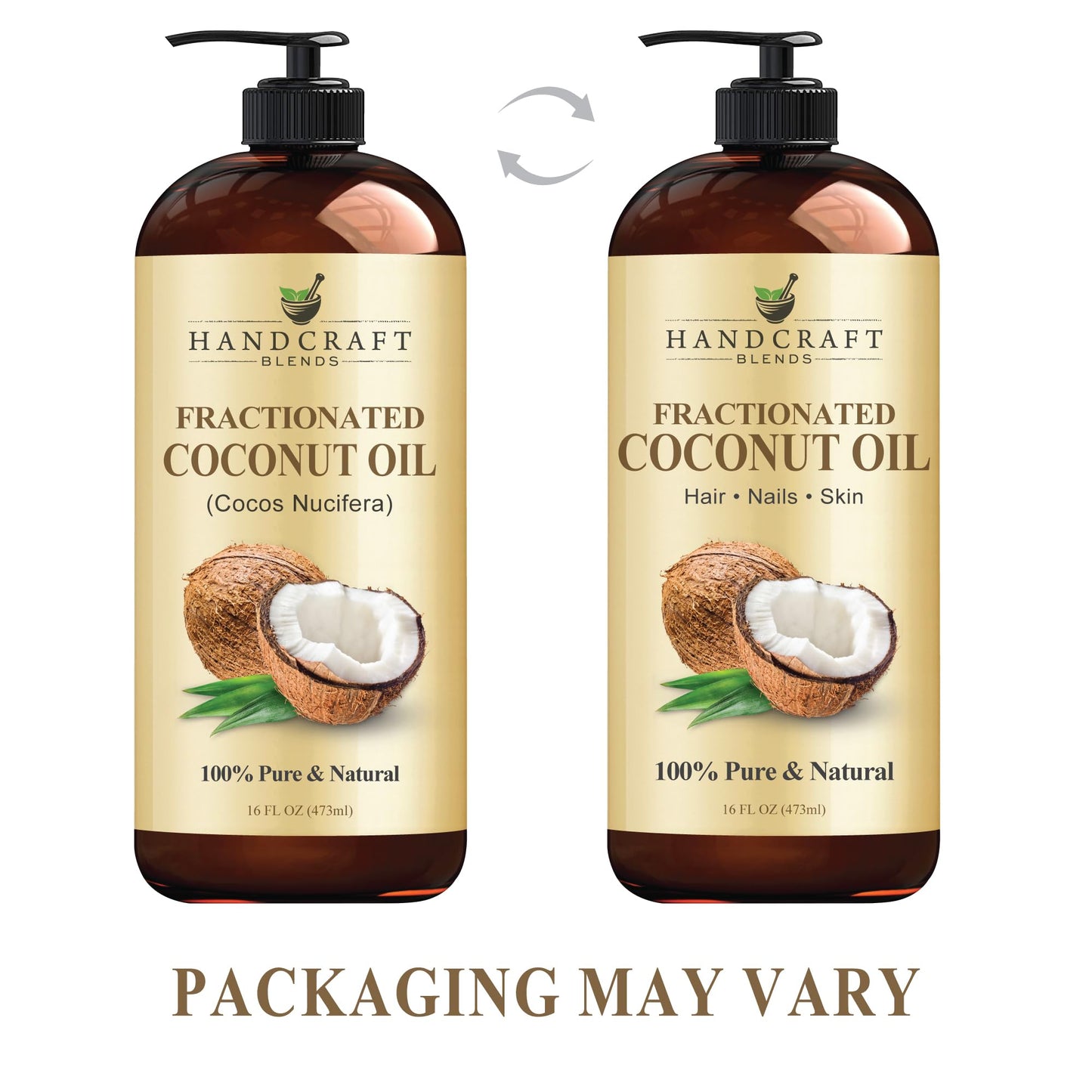 Handcraft Blends Fractionated Coconut Oil - 16 Fl Oz - 100% Pure and Natural - Premium Grade Carrier Oil for Skin, Hair and Body - Massage - Hair Beauty and Personal Care Handcraft Blends