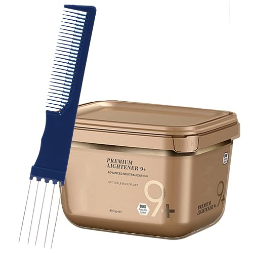 BlondeMe Lightener Powder 9+ Premium Bleach 450 grams and M Hair Designs Tint Brush Comb (Bundle), Off White Beauty & Personal Care M Hair Designs