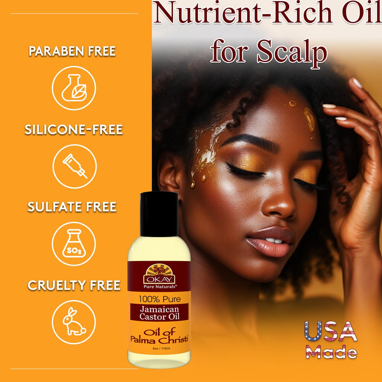 OKAY | Jamaican Castor Oil | For All Hair & Skin Types | Soothe Scalp & Skin | Grow Strong Healthy Hair | 100% Pure | 4 oz Beauty & Personal Care OKAY