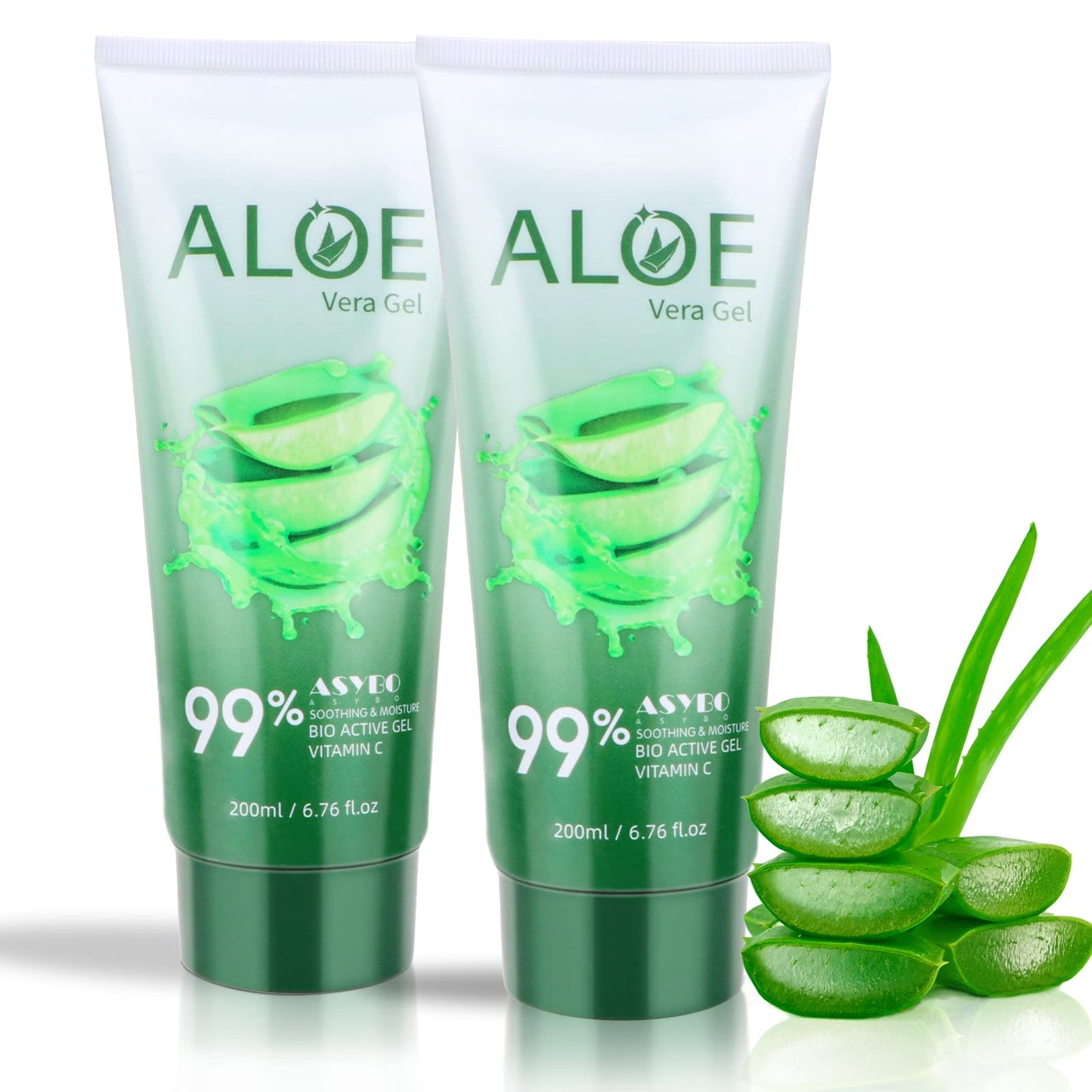 ASYBO 200x2 ML Aloe Vera Gel - 99% Organic Pure Aloe Vera Hydrating Face & Body Moisturizer, Natural Aloe Cream for Dry Skin, Sunburn, Acne, Soothing Beauty & Personal Care ASYBO