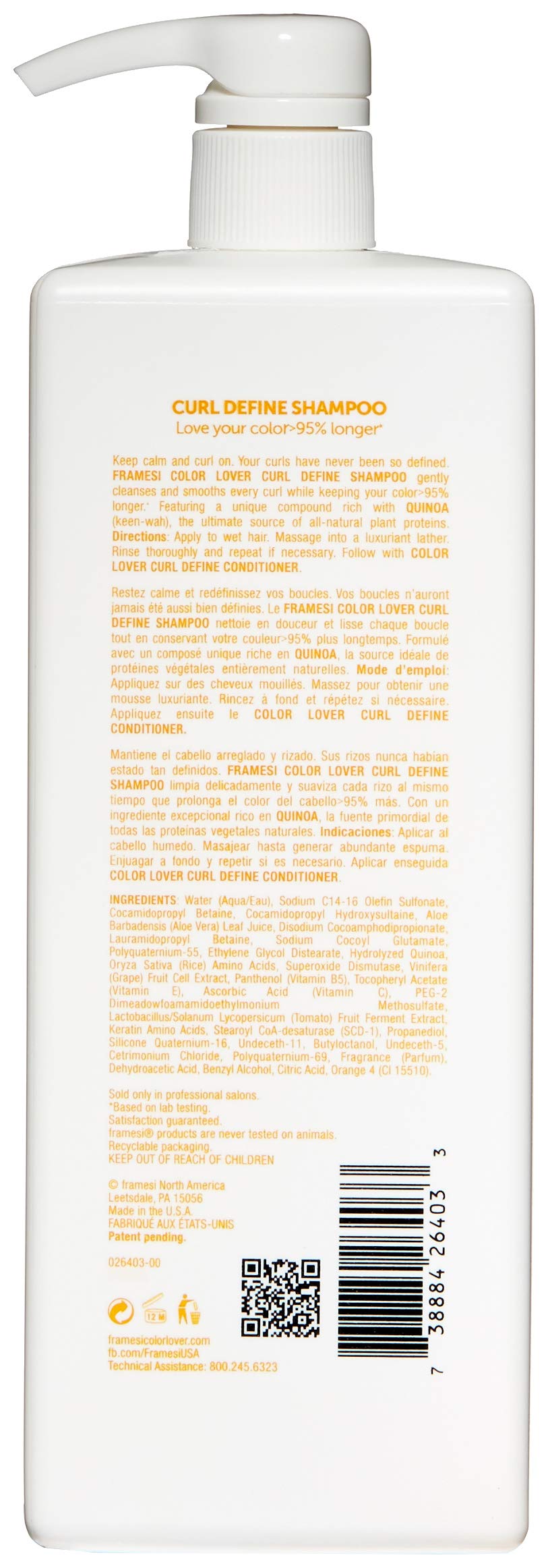 FRAMESI Color Lover Curl Define Shampoo, 33.8 Fl Oz (Pack of 1) Beauty & Personal Care FRAMESI