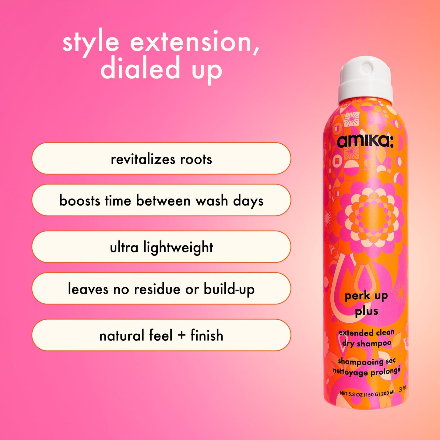 amika perk up plus extended clean dry shampoo, 5.3oz | revitalizes roots + boosts time between washes with no residue or build up | for all hair types Beauty and Personal Care Amika