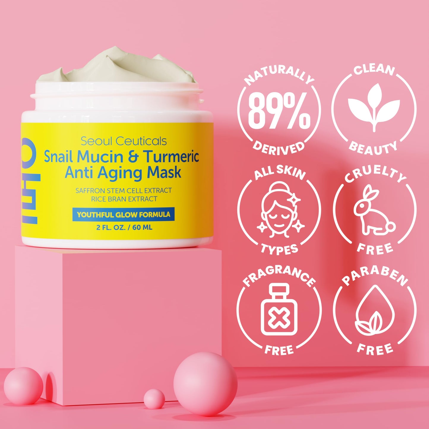 SeoulCeuticals Korean Face Mask Skin Care - Snail Mucin Turmeric Mask for Face - Cruelty Free K Beauty Anti Aging Face Mask for Healthy, Youthful Glow Beauty & Personal Care SeoulCeuticals