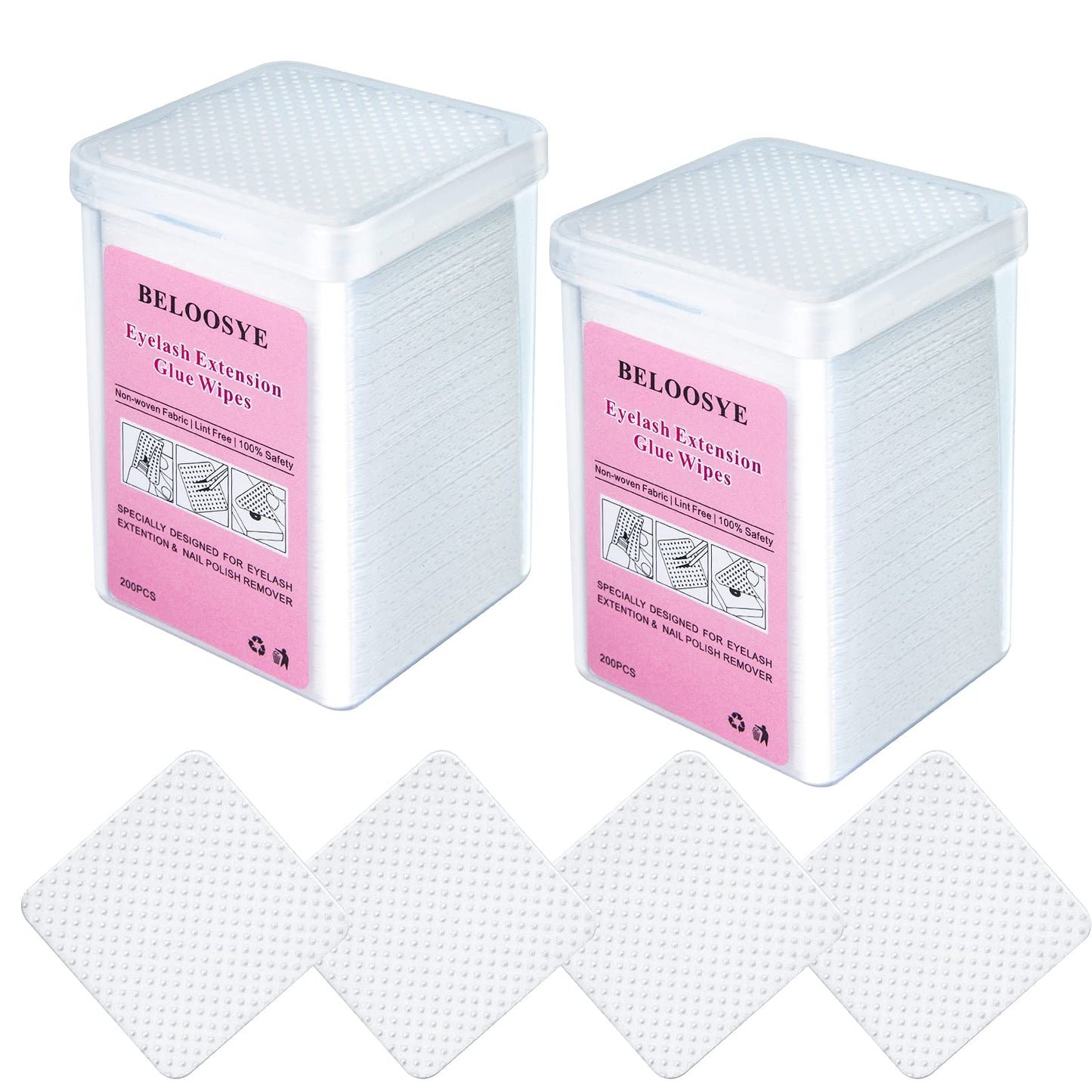 400 PCS Eyelash Extension Glue Wipes,Lint Free Nail Wipes,Super Absorbent Soft Non-woven Fabric Adhesive Nail Polish Remover Wipe, Glue Wiping Cloth Beauty & Personal Care BELOOSYE